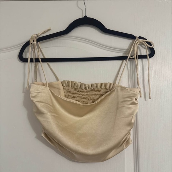 Zara Cream Satin Tie-Strap Cropped Top - Picture 3 of 6